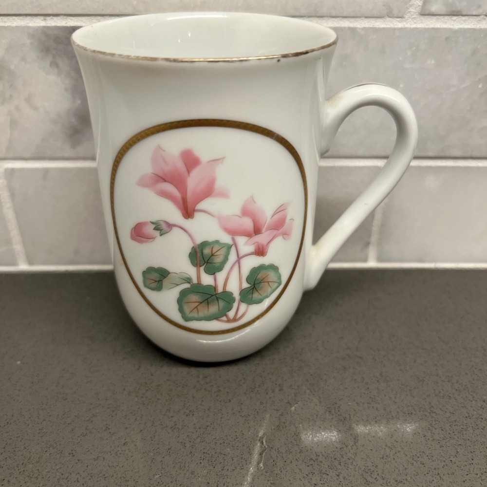 Vtg Otigari Mug Pink Tulips  w/ Gold Trim- Japan